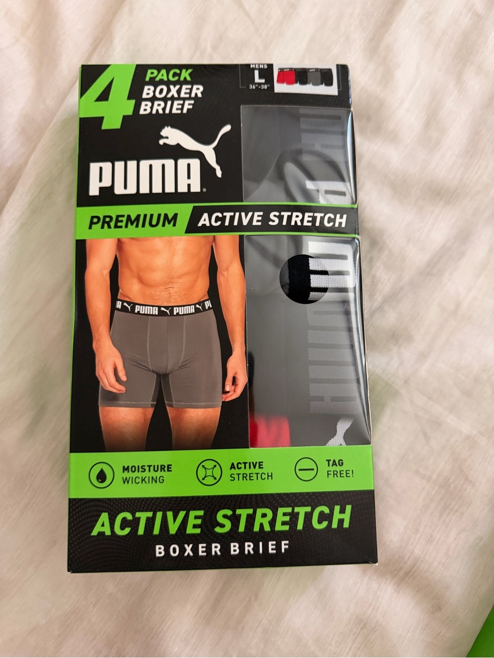 Puma 4-Pack Active Stretch Boxer Briefs - Gray with Black Accents